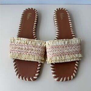 Boden Raffia Fringe Slides Pink & Natural Cream Size 40 / US 9
